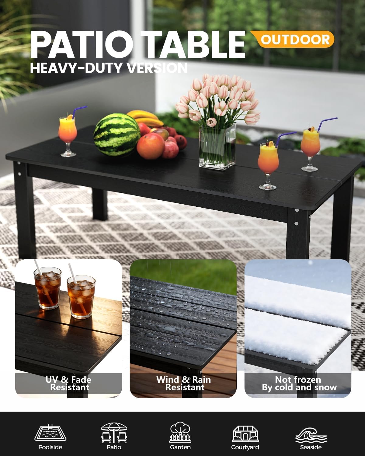 nevilywood Adirondack Coffee Table, All-Weather HDPE,Black | 47.2" x 22.7" x 17",220lbs,304 stainless steel hardware,Ideal for patios, decks, poolsides,Easy to Assemble,Low Maintenance