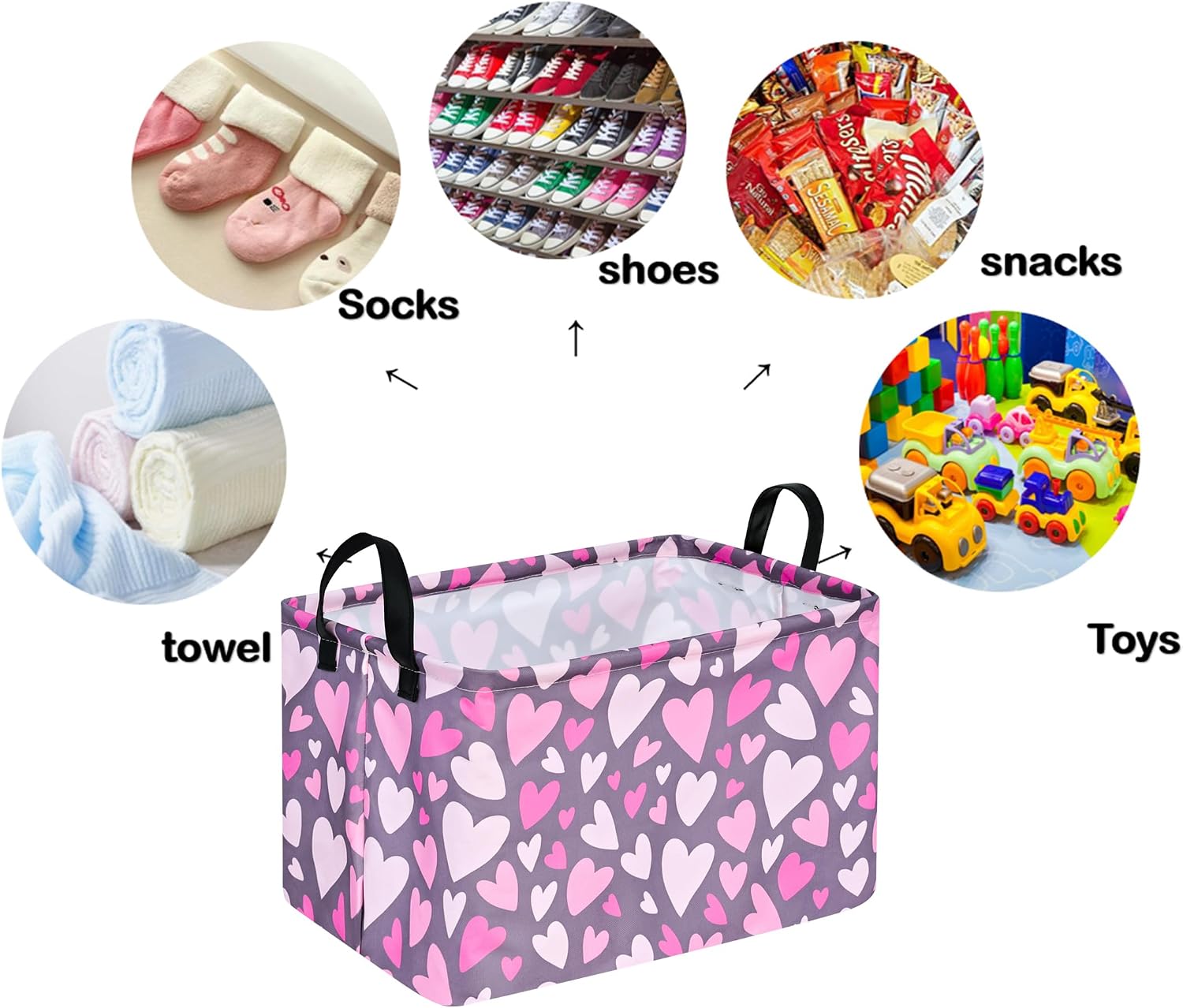 Rectangle Gift Storage Basket Home Shelf Storage Basket Organizer Box Clothes Laundry Hamper Nursery Basket Laundry Basket with Handles (Grey heart)