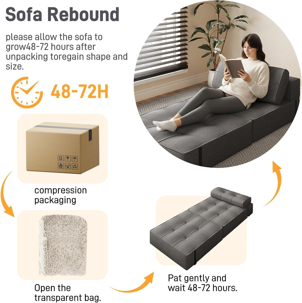 XVD Folding Sofa Bed with Ottoman, 3-in-1 Convertible Floor Sleeper Chair w/2...