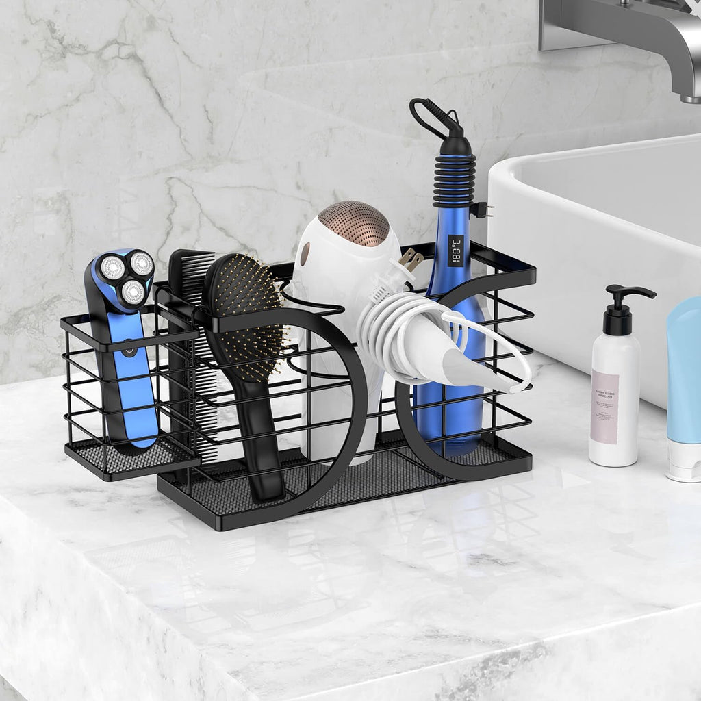 Hair Dryer Holder 3in1 Hair Tool Organizer/Wall Mounted,Cabinet Door or Desk-based Blow Dryer Holder/Height-adjustable Curling Iron Holder/Bathroom Cabinet Organizer for Flat Irons