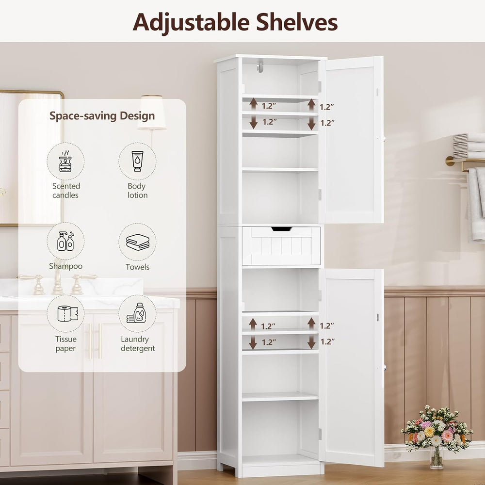 Iwell 67" Tall Bathroom Cabinet, Storage Cabinet with 2 Doors & 1 Dr...