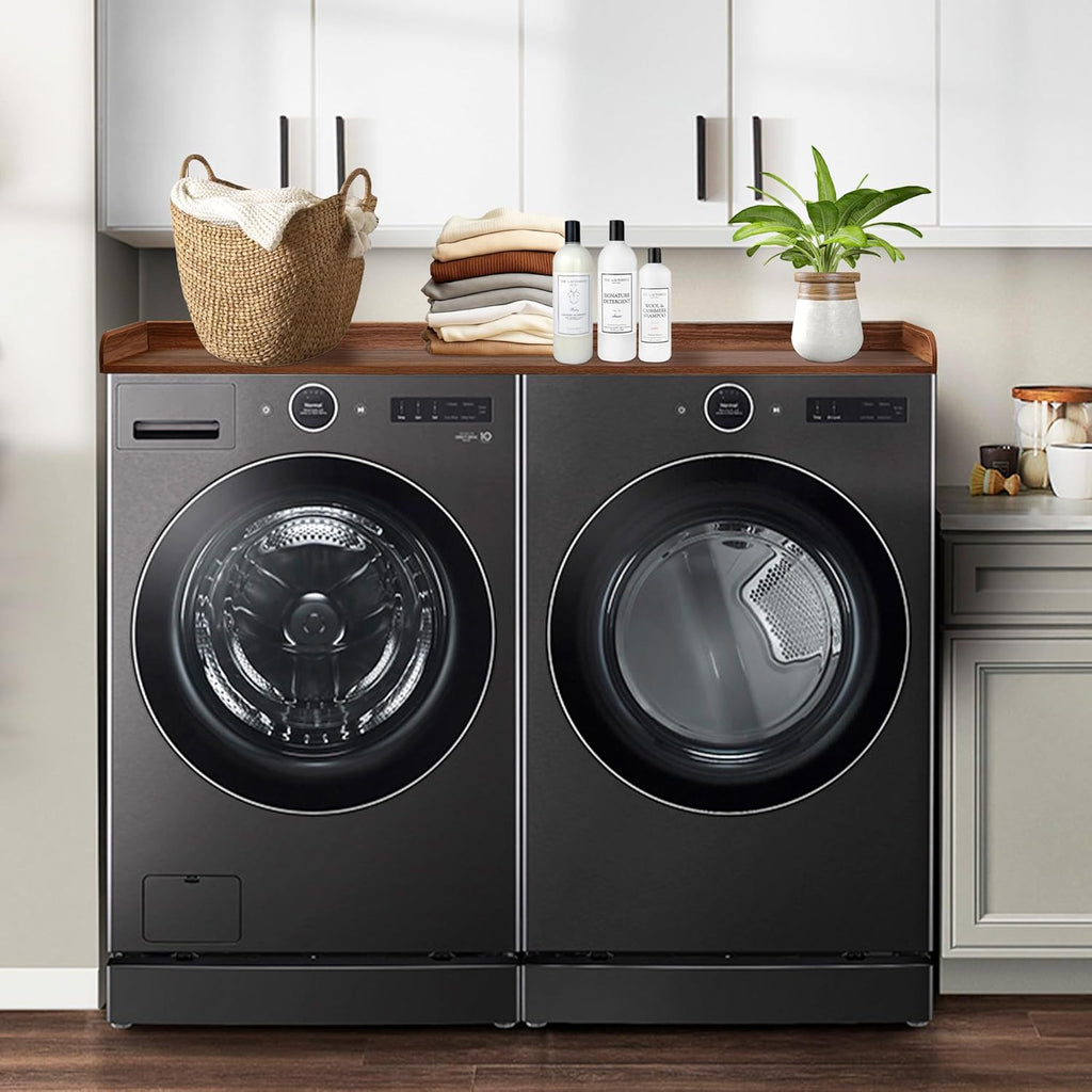 Royxen Washer Dryer Countertop with Solid Wood Core,54“W x 27.5D Laundry Countertop with Edge Rails,Washer and Dryer Topper for Laundry Room Organization(Walnut)