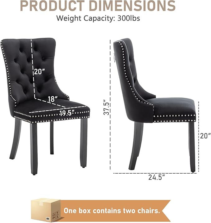 Mid Century Modern Dining Chair Set of 6 Velvet Upholstered Dining Accent Chair Farmhouse Dining Chairs with High Back and Nailhead Trim for Kitchen, Living Room, Bedroom (Black)