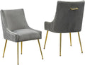 Velvet Dining Chairs Set of 2 Gold Legs,Upholstered Velvet Accent Chairs, Pleated Back Design & Gold Pull Handle, Mid Century Modern Chairs for Dining/Kitchen/Living Room,Light Grey