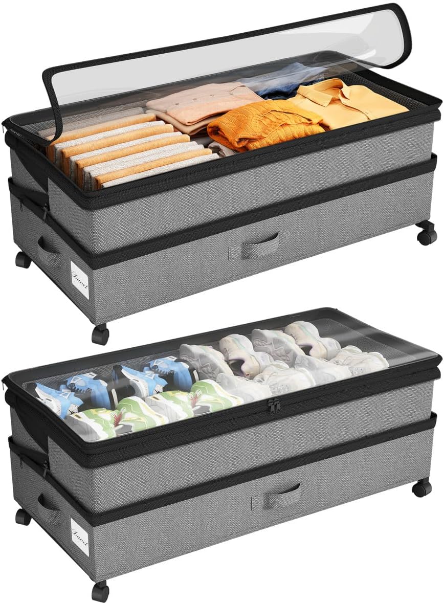 Kitstorack Under Bed Storage with Wheels 2Pack Height-adjustable Under Bed St...