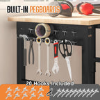 SPECRAFT 68"x48" L-Shaped Workbench with Power Strip, Adjustable Height Heavy Duty Work Table with Pegboard, 6000LBS Load Capacity, Industrial Wood Top Workstation for Garage, Workshop, Home Office