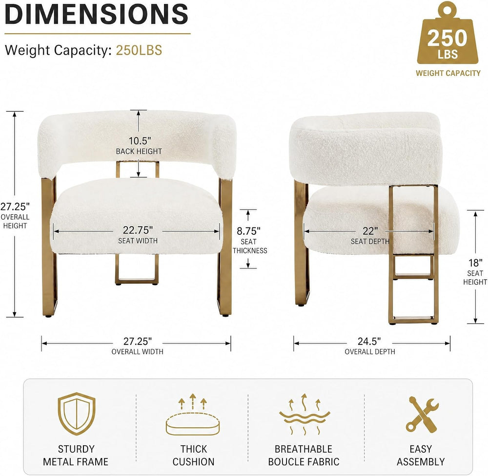 Barrel Accent Chairs Set of 2, Modern Side Chair with Golden Metal Legs, Sher...