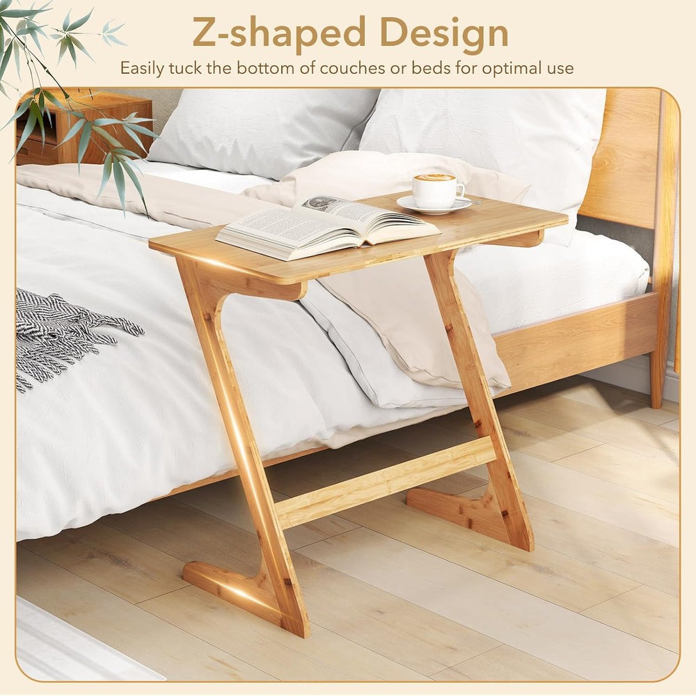 GOFLAME Bamboo TV Tray Table, Z Shaped Sofa Side Table for Laptops, Snacks &a...