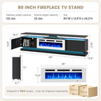 80" Fireplace TV Stand, Modern Entertainment Center for TVs Up to 90", TV Console with Storage Cabinets, Media Console for Living Room, Black TV Stand and White Fireplace