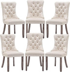 Velvet Dining Chairs Set of 6,Upholstered Dining Chairs with Ring Pull Trim and Button Back,Modern Seating for Kitchen, Bedroom & Living Room(Beige)