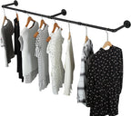 Oroonoko 72inch Industrial Pipe Clothes Rack Wall Mount For Hanging Rod Bar for Laundry Room, Closet Rod& Plant Hanger Up to Max Load 135Lb Black (72inch(1 Pack))