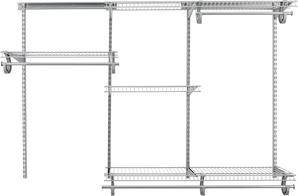 ClosetMaid ShelfTrack Wire Closet Organizer System, Adjustable from 4 to 6 Ft., With Shelves, Clothes Rods, Hardware, Durable Steel, Satin Chrome