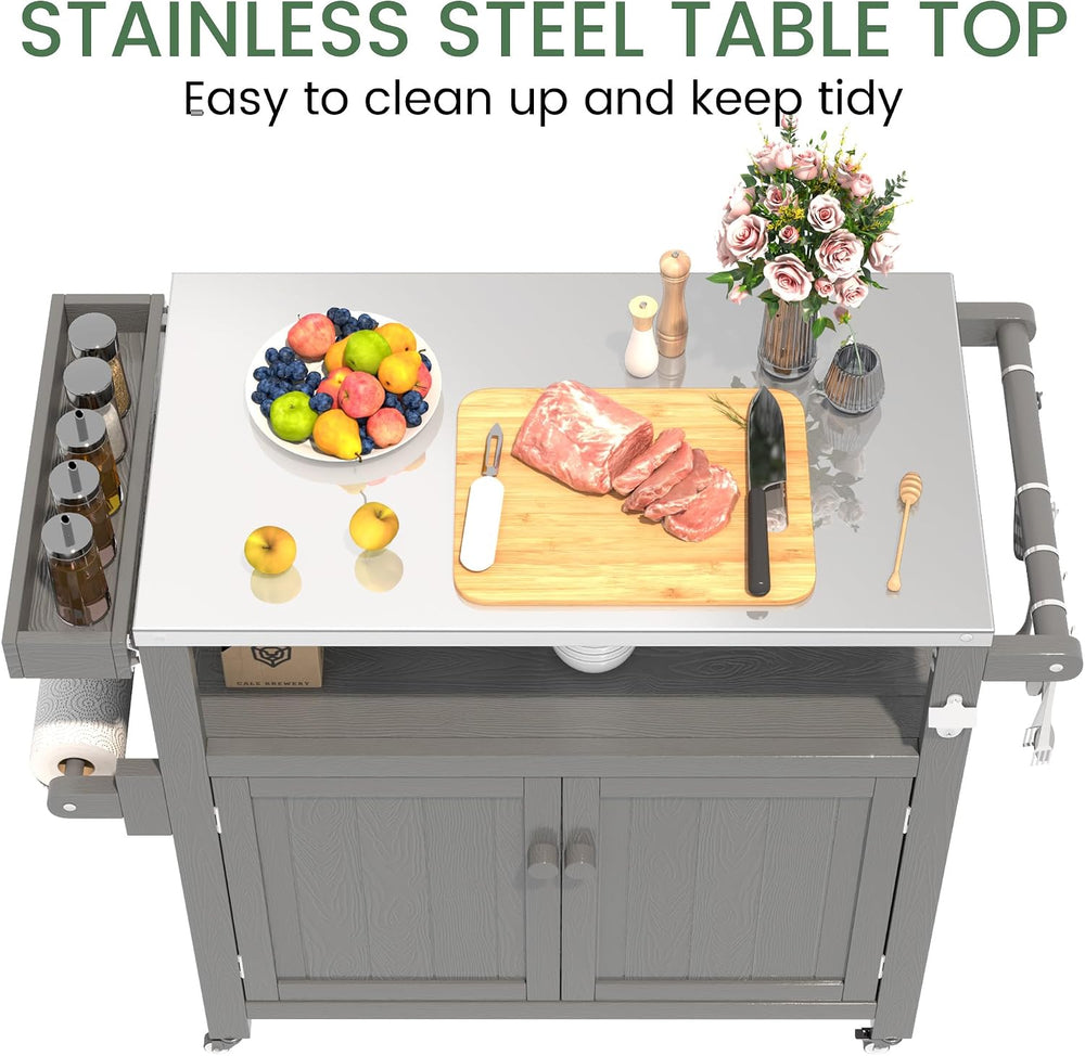 Weatherproof HIPS Outdoor Kitchen Island with Stainless Steel Top & Stora...