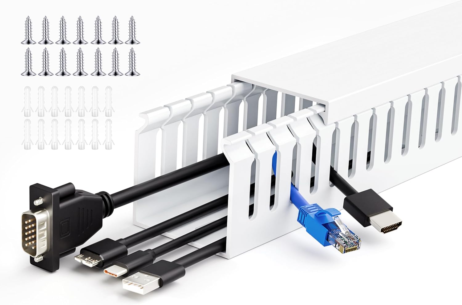 ZhiYo 66in(4X L16.5in) Professional Server Rack Cable Management Raceway, H2in x W2in Cable Raceway Kit, Electrically Safe PVC Open Slot Wire Raceway for Under Desk/Computer/Network Cords, White