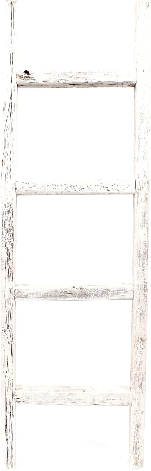 BARNWOODUSA Rustic Farmhouse Decorative Ladder, 48x12x2.5, White Wash | White 2x3 Rustic Ladder Shelf Farmhouse Decor: 4' long, mount horizontally or vertically.