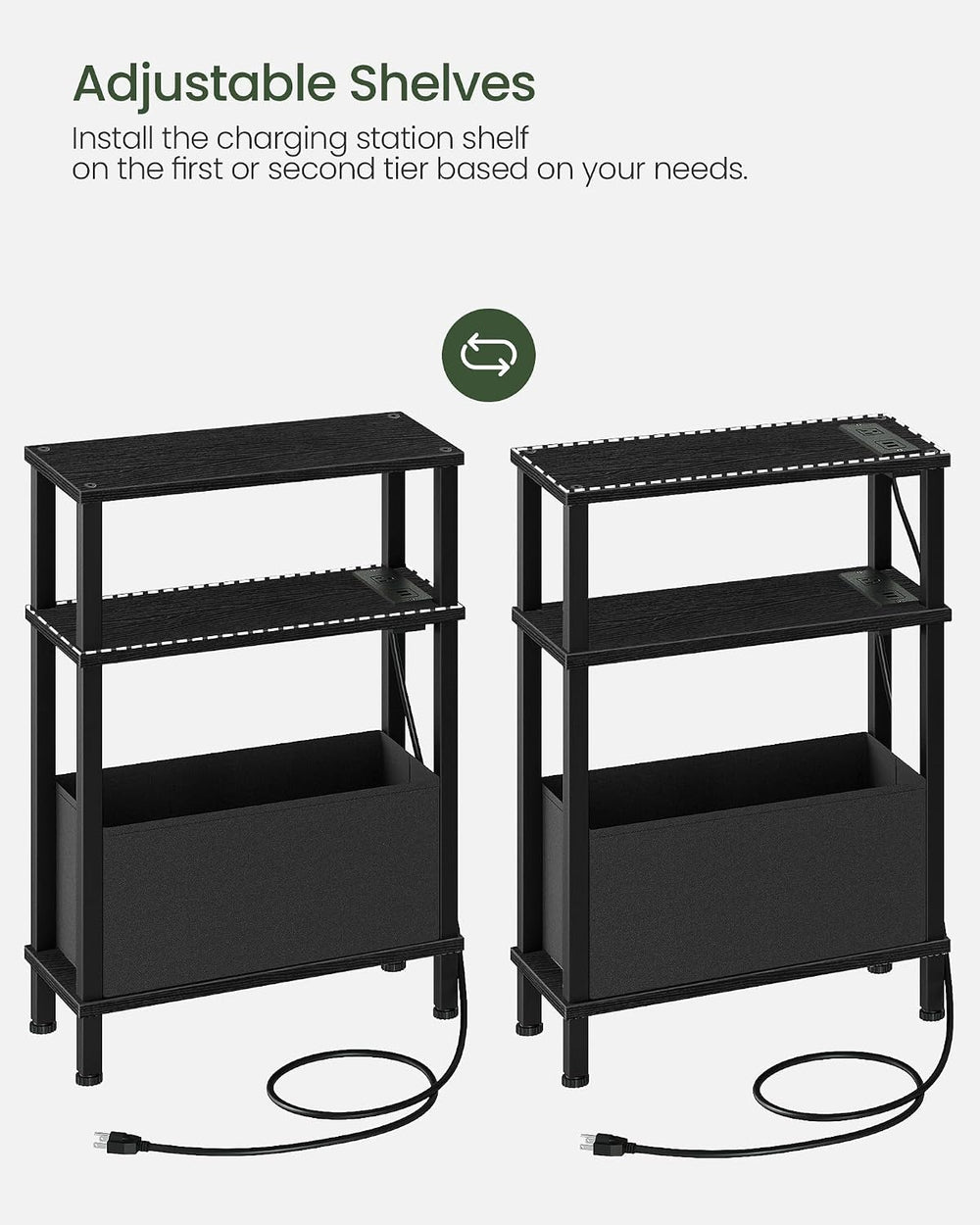 CHOEZON Set of 2 End Tables with Charging Station, Narrow Side Table for Smal...