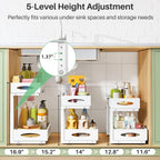 Under Sink Organizer, 2 Tier Pull out Cabinet Organizer Baskets with Mesh Sliding Drawers, Slide out Storage Shelf for Home, Kitchen, Bathroom, Pantry, Office Cabinet(1 Pack, White)