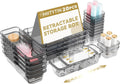 20 Pcs Adjustable Clear Drawer Organizer, Extendable Vanity Storage Bins, Desk Drawer Organizer Set for Makeup, Cosmetics, Bedroom, and Gadgets, Black
