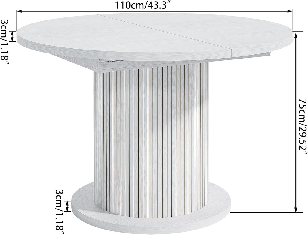 43.3 inch 59 inch Adjustable Size Round Dining Table for 4 6, Unique Design Modern Farmhouse Kitchen Table, Circle Dining Tables with Wood Strip Base for Kitchen Living Room (White)