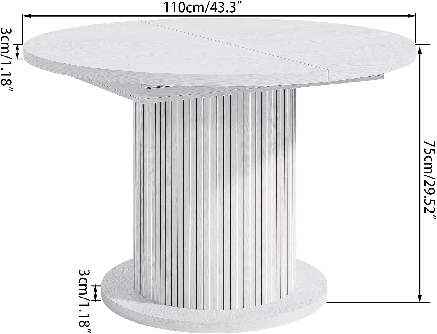 43.3 inch 59 inch Adjustable Size Round Dining Table for 4 6, Unique Design Modern Farmhouse Kitchen Table, Circle Dining Tables with Wood Strip Base for Kitchen Living Room (White)