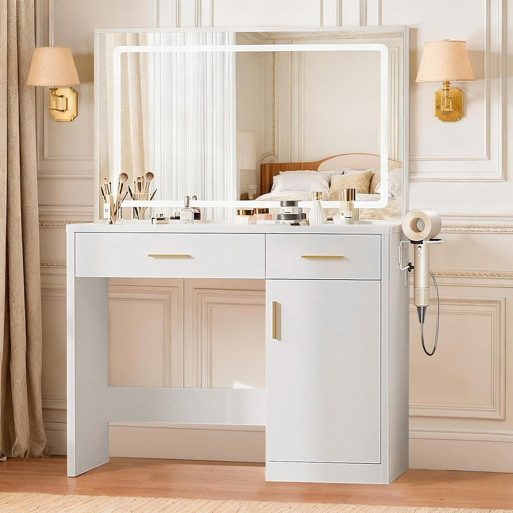 Makeup Vanity Desk with 3 Lights Modes, Vanity Table with Power Outlets | 2 D...