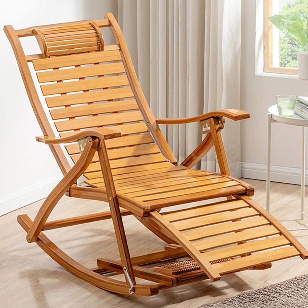 Bamboo Rocking Chair with headrest and footrest, Foldable and Requires no Ass...