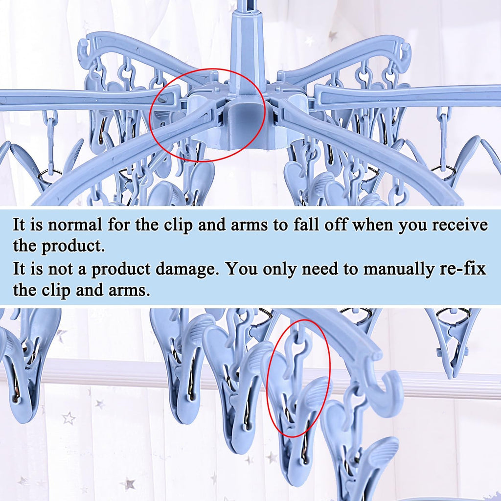 Foldable Drying Rack with 24 Clips for Drying Socks Lingerie Baby Clothes Drying Towels Rotatable Sock Drying Rack