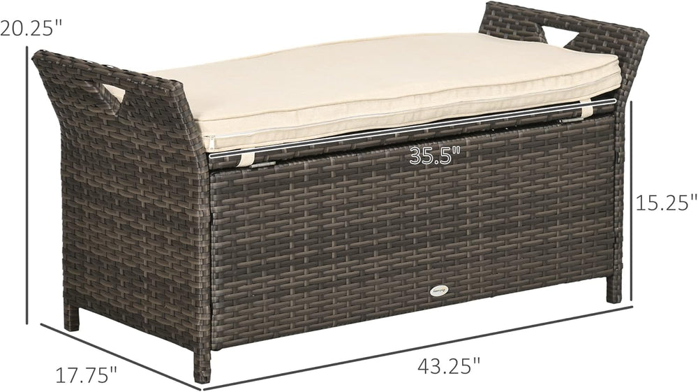 27 Gallon Patio Wicker Storage Bench, Outdoor PE Rattan Patio Furniture, 2 in...