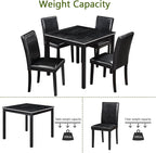 KEIKI 5-Piece Standard Height Dining Table Set with Square Table and 4 Upholstered Chair, for 4 Person, Classic Crystal Decoration Wood Table Set, Easy Assembly, for Kitchen, Dining Room, Black
