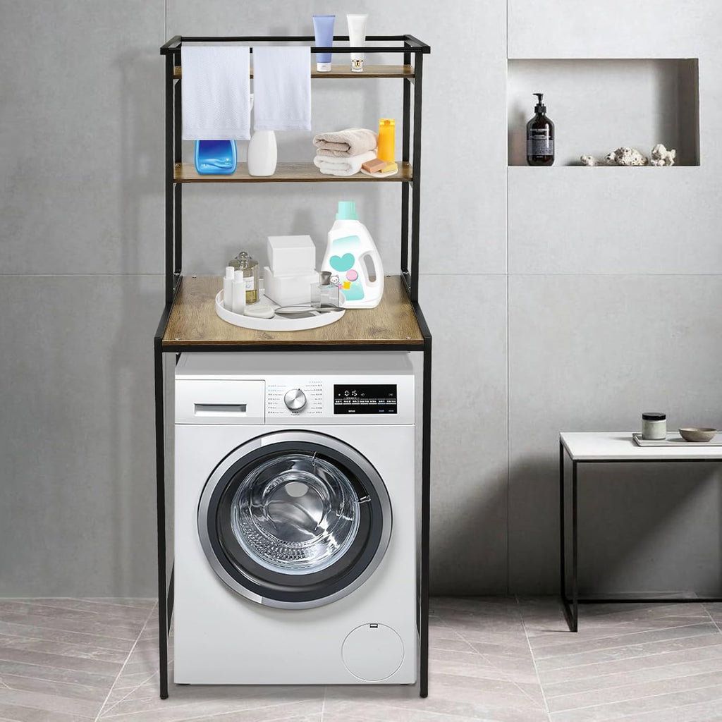 Over Washer and Dryer Shelves,Dryer Storage Shelf,3 Tiers Laundry Room Storage and Organizer Standing Shelf,Height Adjustable Laundry Room Shelves, Load-Bearing Capacity 22lbs (Black+ Oak)