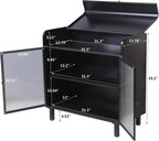 KEIKI 31" Kitchen Pantry, Modern Sideboard Buffet Cabinet with Figured Glass Doors & Flip Top & Open Shelves, Spacious Industrial Metal Organizer for Living Room & Kitchen