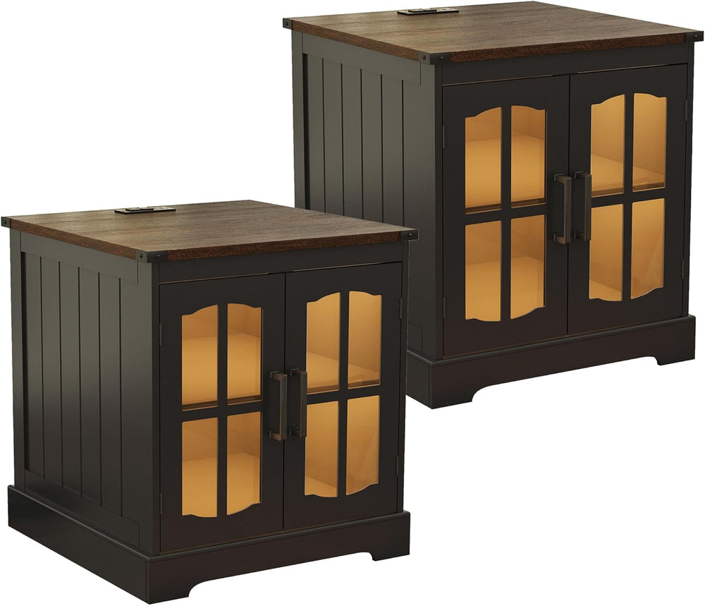 ChooChoo Farmhouse End Table Set of 2, 24" Large Sofa Side Table with Ch...