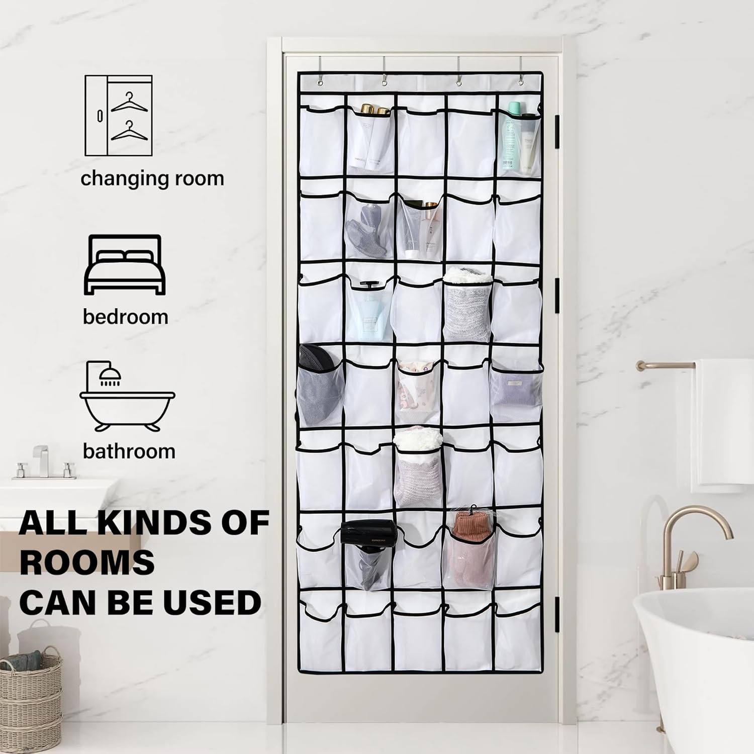 35Large Pockets Over The Door Shoe Organizer, Mesh Pockets Shoe Holder Rack, Capacity hanging shoe organizer，door shoe rack With 4 Metal Hook.