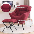 Tiita Lazy Chair with Ottoman, Modern Large Accent Lounge Armchair, Comfy Leisure Sofa Reading Chair with Footrest for Bedroom, Living Room, Dorm Rooms, Garden and Courtyard, Wine red