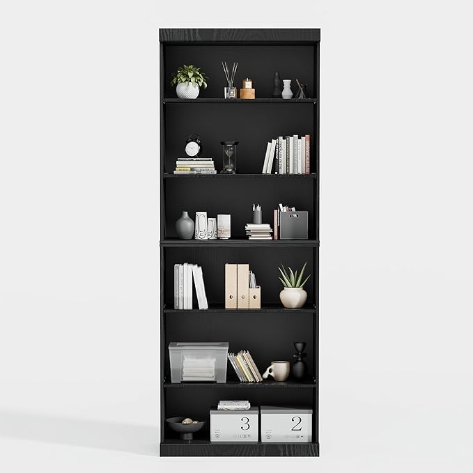 82" Wooden Book Shelf, 5 Shelf Bookcase, Modern Bookshelf with Adjustable Shelf for Home Office, Study Room, Black