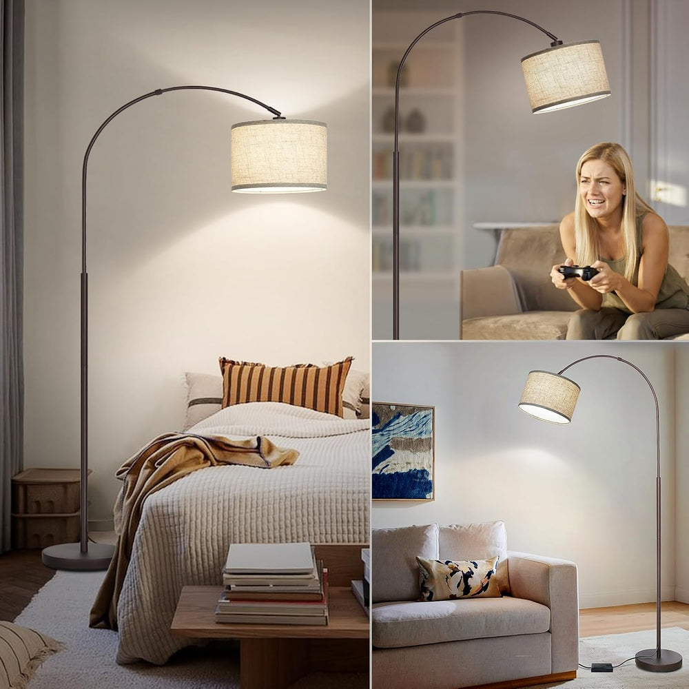Dimmable Floor Lamp, Arc Floor Lamps with Adjustable Hanging Shade，Brown