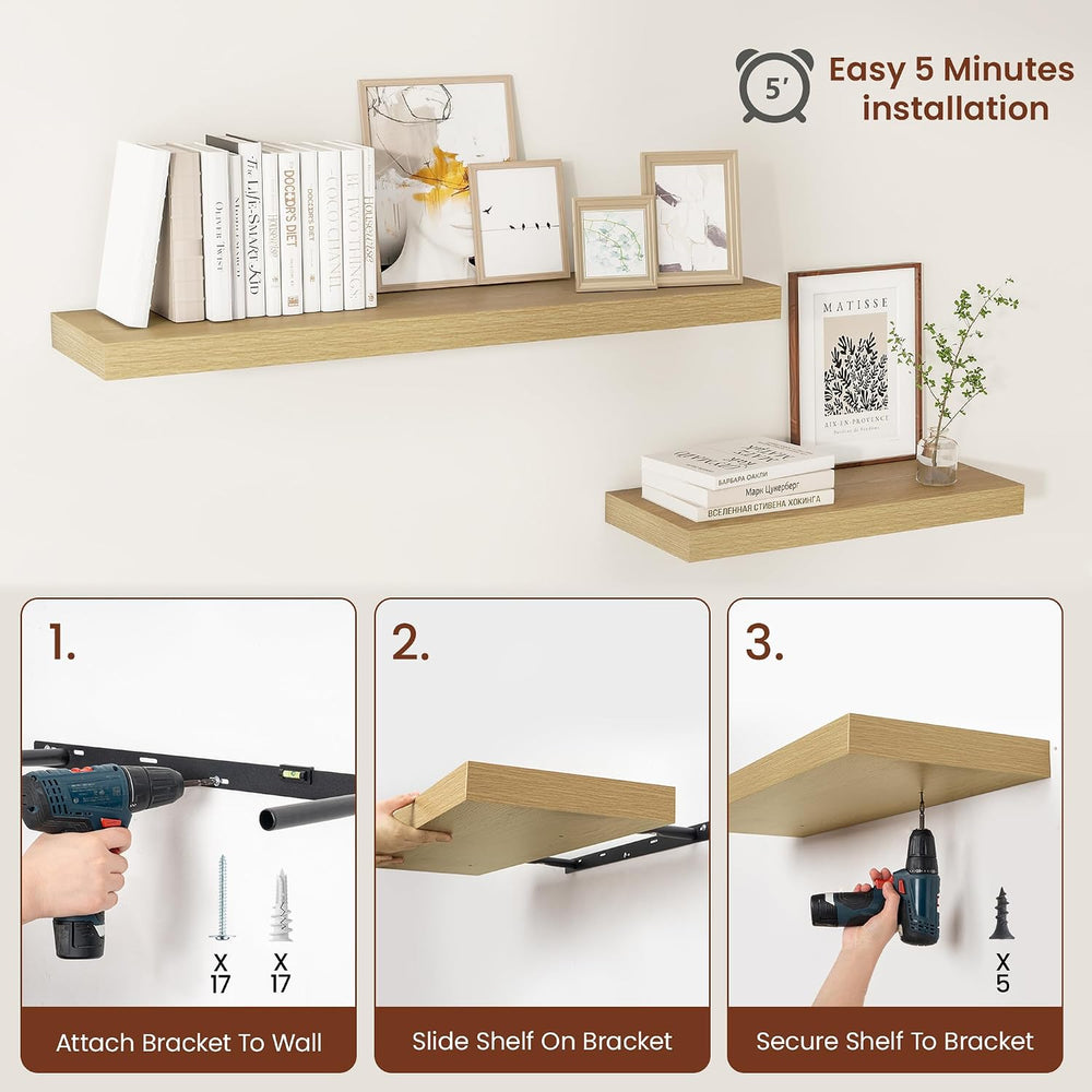 Vivelove Deep Floating Shelves 48x12” Set of 2, Oak