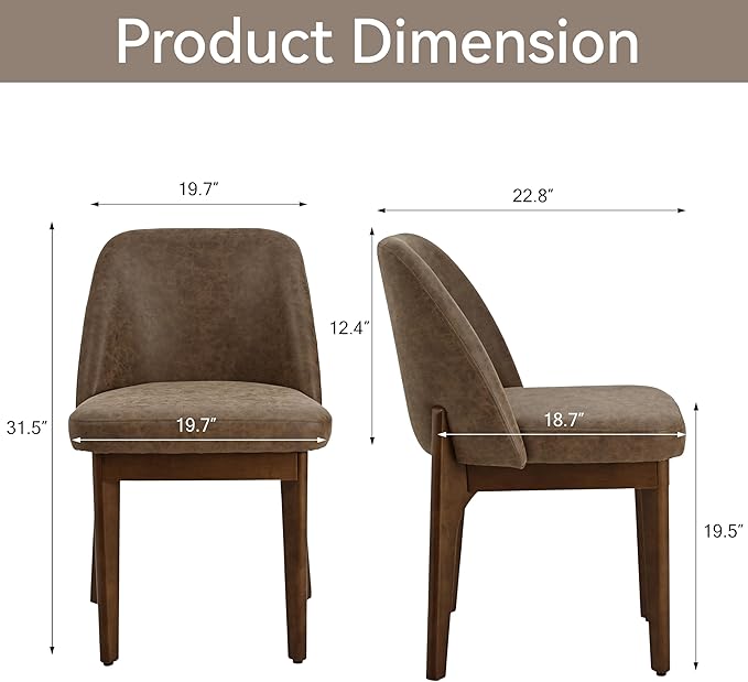 VKNOW Modern Dining Chairs Set of 4, Faux Leather Kitchen Chairs with Wood Legs, Upholstered Side Chair for Kitchen Dining Room, Dark Brown