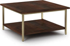 SIMPLIHOME Skyler SOLID MANGO WOOD and Metal 34 inch Wide Square Industrial Coffee Table in Dark Brown / Gold for the Living Room and Family Room