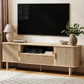62.4 Inch Fluted TV Stand, Modern Media Console Table with Sliding Tambour Door Farmhouse Sideboard Buffet Cabinet Fits TVs up to 75 inch, Wood Entertainment Center for Living Room(Oak)