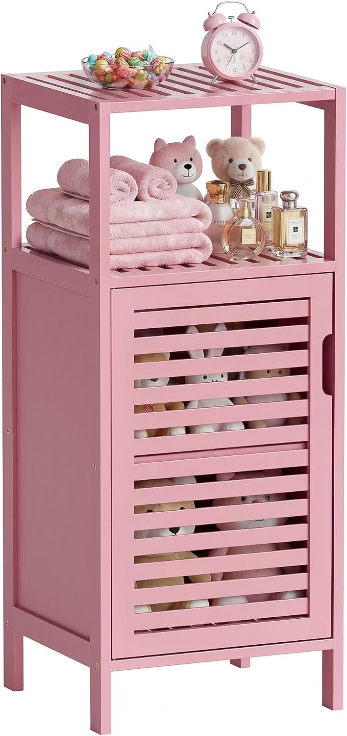 HITNET Small Bathroom Storage Cabinet, Bamboo Floor Cabinet Single Door, Free...