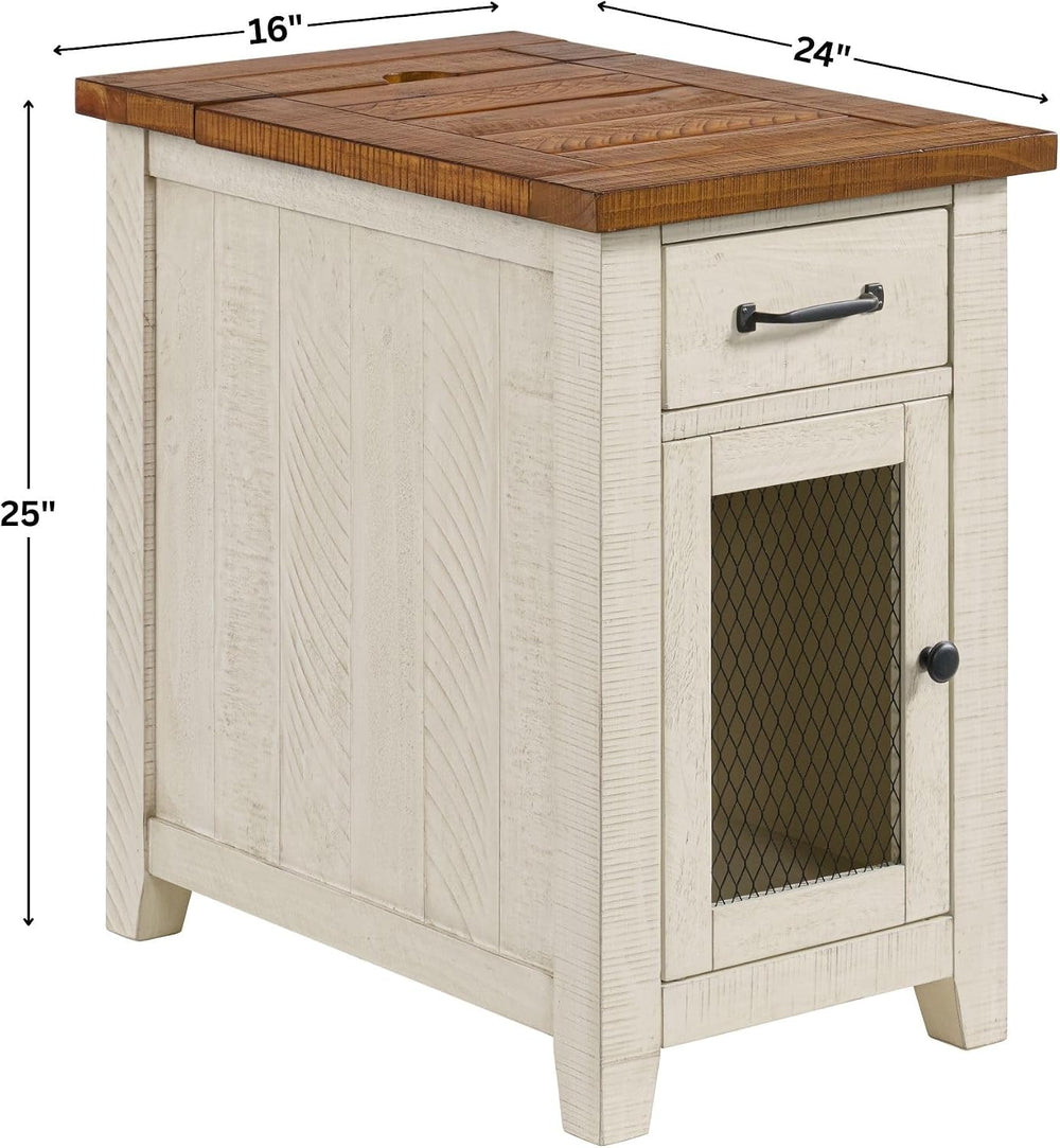 Martin Svensson Home Rustic Solid Wood Chairside End Table, White and Honey |...