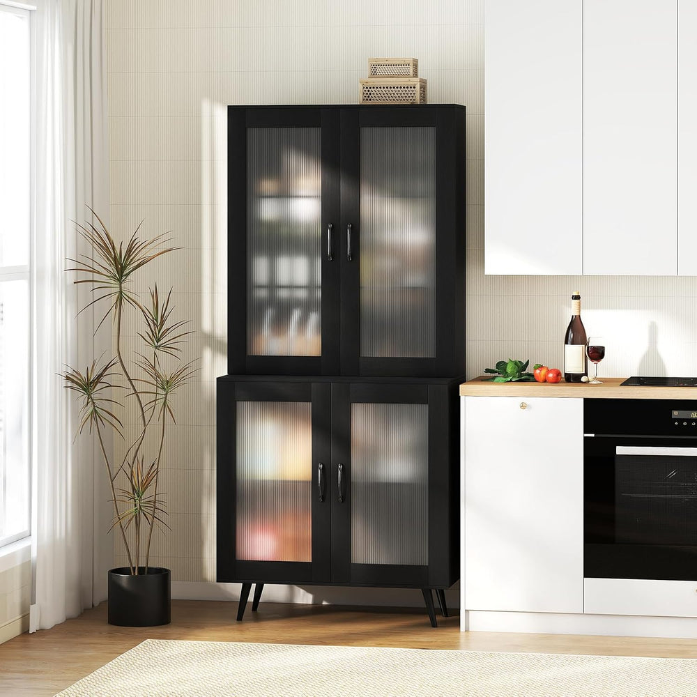 70.5”H Pantry Cabinet, 5-Tier Food Pantry with 4 Transparent Doors & Adju...