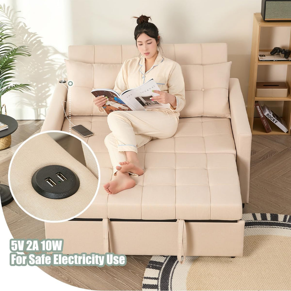 GOSUHI 52" 3-in-1 Convertible Sleeper Sofa Bed, Linen, Beige | Pull-Out ...