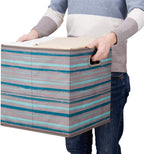 13 inch Collapsible Storage Cubes Bins Teal Stripes Fabric Storage Boxes Foldable Cube Inserts Storage Grey Printed Folding Cloth Storage Baskets Drawer Organizer ,QY-SC05-3