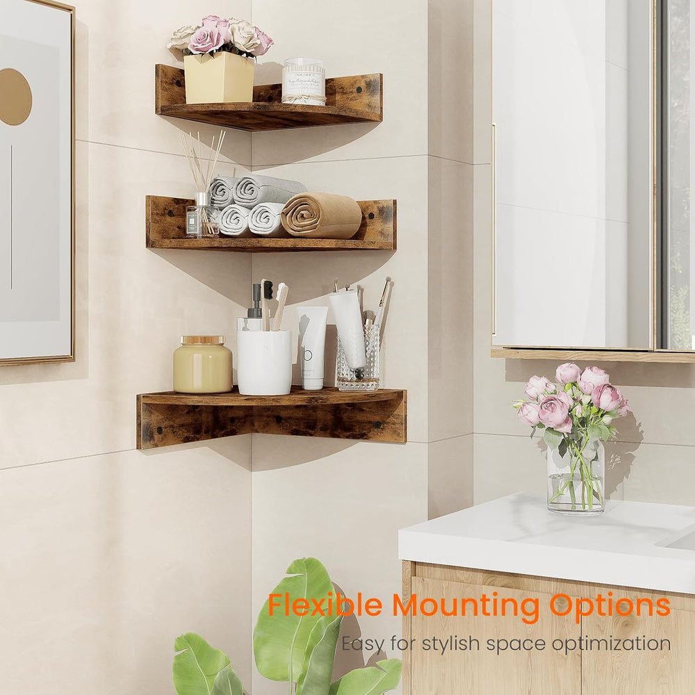 Homode Corner Shelf Wall Mount, Set of 3 Floating Corner Shelves with Cord Ho...