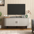 ONBRILL 55" TV Stand with Power Outlet for TVs up to 60 Inch, Entertainment Center with Storage and Adjustable Shelves, Modern Media Console with Sliding Doors for Living Room, Natural White