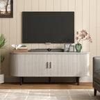 ONBRILL 55" TV Stand with Power Outlet for TVs up to 60 Inch, Entertainment Center with Storage and Adjustable Shelves, Modern Media Console with Sliding Doors for Living Room, Natural White