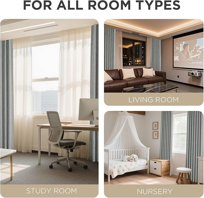 Joydeco Blackout Curtains for Bedroom - 100% Light Blocking 2 Panels Light Grey Drapes 70" W x 90" L, Thermal Insulated Room Darkening Curtains, Linen Textured for Living Room, Rod Pocket & Back Tabs