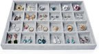 Oirlv 24 Grid Ice Velvet Jewelry Drawer Organizer Tray Stackable Jewelry Trays Removable Dividers for Rings Earring Storage Display